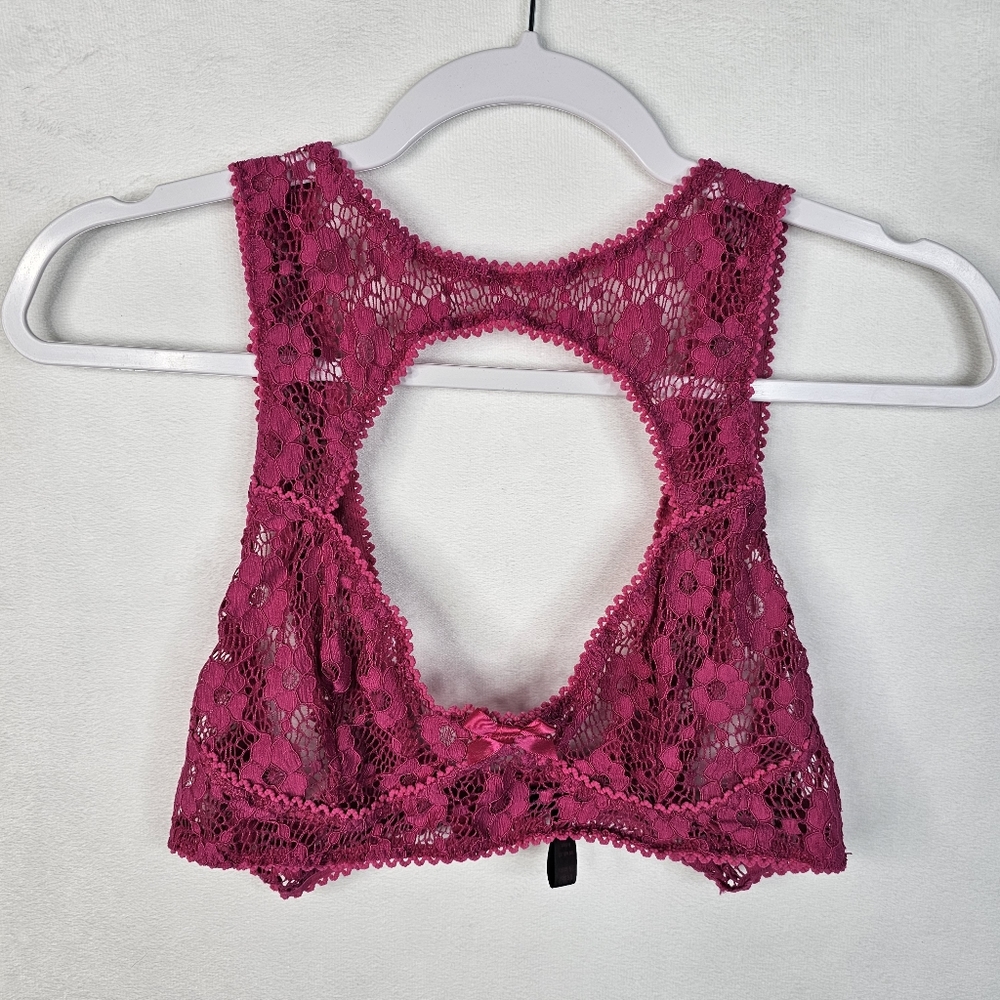 Exposed high neck keyhole pink lace bralette sz L/XL